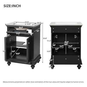 24" Modern Bathroom Vanity with Tip-Out Drawer & Soft-Close Hinges