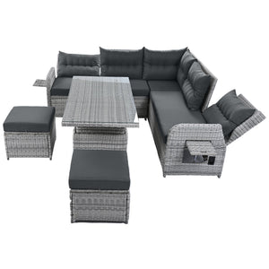 Outdoor Furniture Set Patio Rattan with Recliners and Tables
