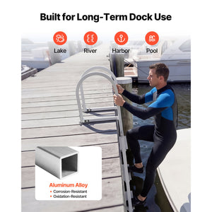 Removable Dock Ladder, 4 Steps, Aluminum Alloy Pontoon Boat Swim Ladder