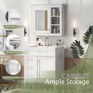 Bathroom Vanity With Medicine Cabinet, Royal Mirror Cabinet, Modern Bathroom Storage Cabinet With 2 Soft Closing Doors And 4 Drawers