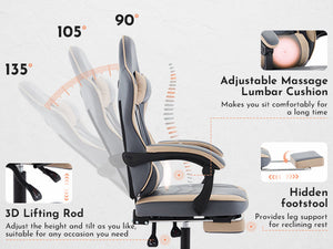 Gaming Chair with Footrest and Massage Lumbar Support