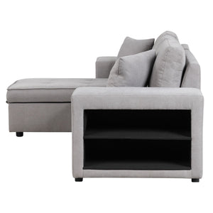 Modern L-Shape 3 Seat Reversible Sectional Couch, Pull Out Sleeper Sofa With Storage Chaise And 2 Stools For Living Room Furniture Set
