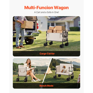 Foldable Wagon Cart Converts to Bench 550lb Load & 220L Utility Wagon for Camp