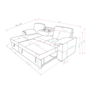 Rebecca - Sofa With Pull Out Bed, Storage Chaise, USB And Cup Holders - Dark Gray
