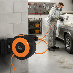 HOMCOM Retractable Air Hose Reel with Auto Rewind and Swivel Bracket