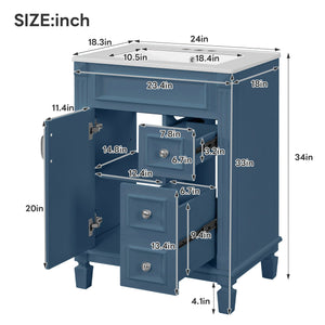 Bathroom Vanity With Ceramic Sink, Compact Cabinet With 2 Drawers And Adjustable Shelf - Blue