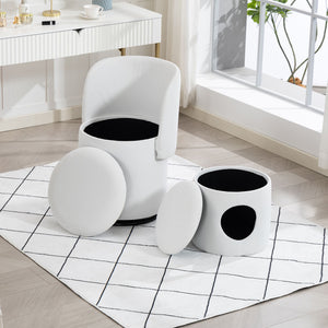 Barrel Chair With Built In Storage, 360° Swivel - Beige