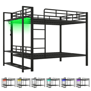 Bunk Bed With Storage Shelves, Clothes Hooks, LED Light