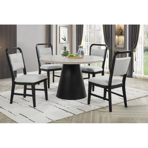 Dining Set With Round Table And 4 Upholstered Chairs - Black / Gray