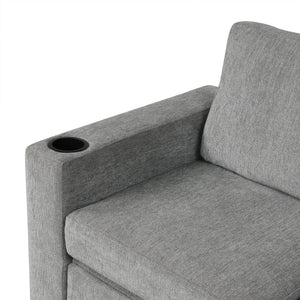Modern 2 Seater Loveseat Sofa With Pull-Out Bed, Fabric, Built-In USB Ports & Cup Holders