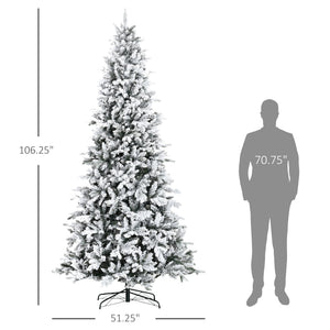 9 Foot Pine Snow Flocked Artificial Christmas Tree with Realistic Branches - White