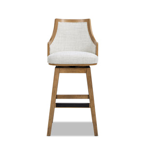 Bahama 30' Cane Rattan High-Back Swivel Bar Stool with Recessed Arms, Two-Tone Neutral Gray Polyester Wool Blend