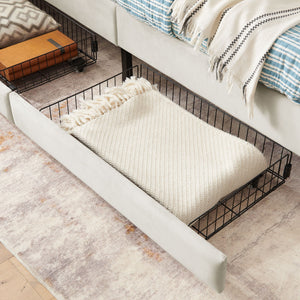 Upholstered Platform Bed Frame With 2 Storage Drawers And Adjustable Sofa Bed