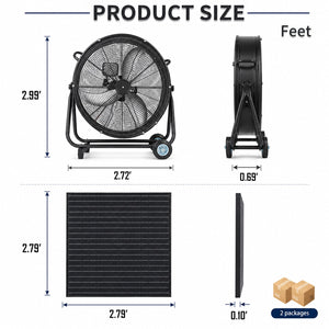 30" Wheeled Solar Fan with 140W Adjustable Monocrystalline Solar Panel