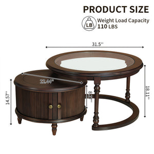 Modern Nesting Coffee Table Set with Glass and Solid Wood Frame