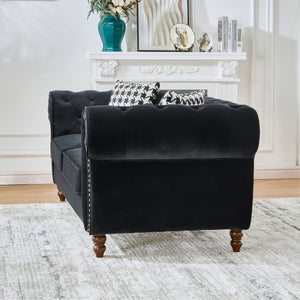 Chesterfield Upholstery Fabric Sofa With Roll Armrest & Nailhead, Mid Century Modern 3 And 3 Seater Couch
