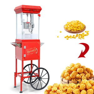 Popcorn Machine with Cart, 6 Oz Stainless Steel Pot