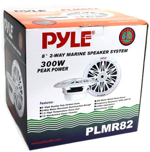 Pyle 8 Inch Poly Carbon 300 Watt 2-Way Waterproof Boat Speakers, 2 Pack, White
