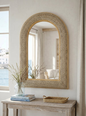 24.2"x36" Woven Texture Decorative Arched Mirror