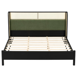 King Size Bed Frame with Black Frame and Green Upholstered Headboard