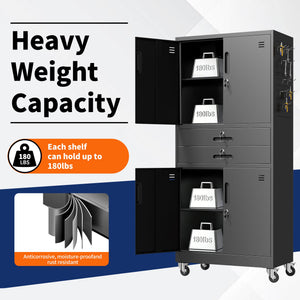 Metal Storage Cabinet with Two Drawers and Locking Doors