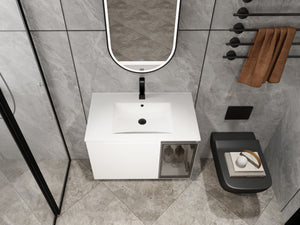 30" Wall-Mounted Bathroom Vanity With Ceramic Sink, Glossy