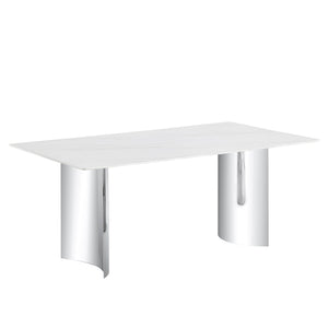 Modern Minimalist Dining Table with Imitation Marble Glass Top and Metal Legs