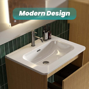 Glossy White Ceramic Integrated Sink