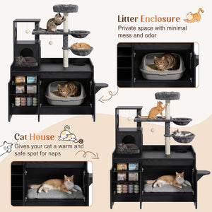50.6" Cat Tree with Litter Box Enclosure and Sisal Scratching Post