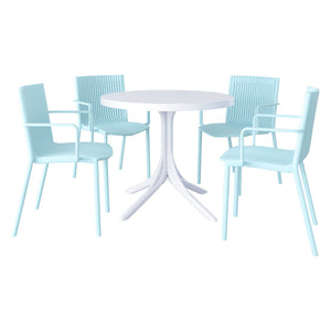 4 Modern Stackable Plastic Armchair Matched With Round Table
