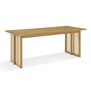 Natural Rubber Wood Dining Table with Rattan Accents
