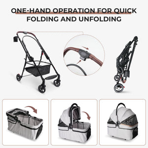 4-Wheel Foldable Pet Stroller for Dogs and Cats