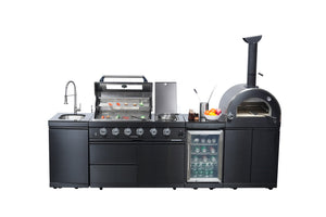 Black 112-Inch Double Stainless Steel Gas Outdoor Kitchen Grill