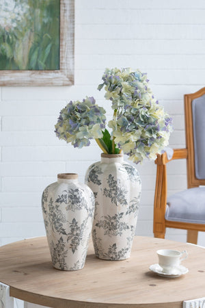 8.1x8.1x13.6' White Ceramic Accent Vase with Gray Floral Design