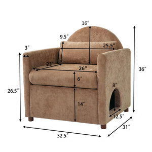 Coffee Pet Friendly Accent Chair with Hidden Pet Nook