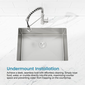 Stainless Steel Kitchen Sink, 27″x19″ Single Bowl, Undermount Handmade Sink in Brushed Nickel