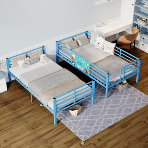 Bunk Bed, Convertible To 2 Separate Twin Size Beds With Full Length Guardrail & Ladder, No Box Spring Needed - Blue