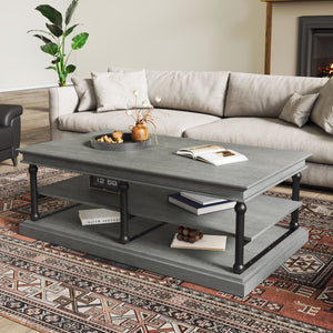 55.1" Wood Coffee Table with Storage Shelves