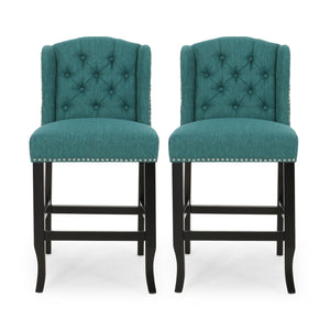Vienna Fabric Tufted Counter Stool With Nailhead Accents (Set of 2)