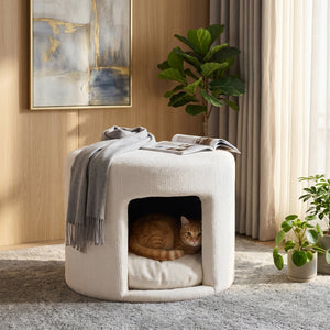 Beige Pet-Friendly Ottoman with Removable Pet Cushion and Hidden Nook