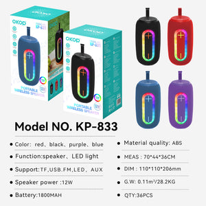 KP-833 Best-Selling Bluetooth Speaker Deep Bass High-Fidelity Sound High Power Portable Stylish Design With Ambient Lighting Suitable For Indoor Outdoor Use