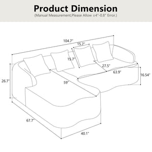 Modular L-Shape Sectional Sofa With Curved Chaise