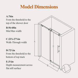 56-60" W x 76" H Stainless Steel Frameless Sliding Shower Door
