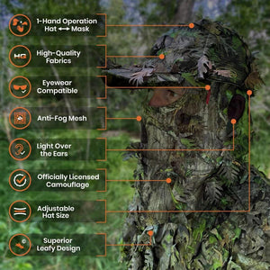 2-in-1 FRONT Leafy Face Mask and Camo Hat (Adj, OSFM) - TRAPSKI