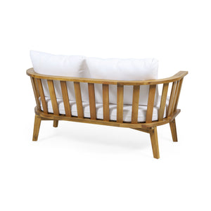 2-Person Outdoor Acacia Wood Patio Seating Group with Cushions - Cream White/Teak