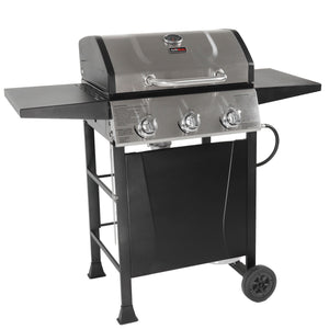 Grill Boss GBC1932M 3 Burner Gas Grill with Top Cover and Side Shelves, Black