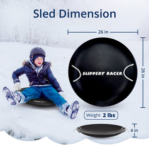 Slippery Racer ProDisc 26" Heavy Duty Metal Saucer Sled with Rope Handles, Black