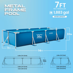 Intex 14ft x 33in Rectangular Above Ground Backyard Swimming Pool with Filter