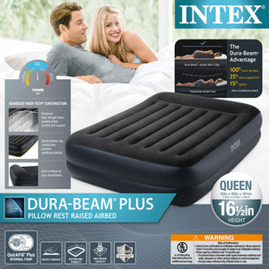 Intex 64123ED Air Mattress, Dura Beam Plus Pillow Rest w/ Built in Pump, Queen