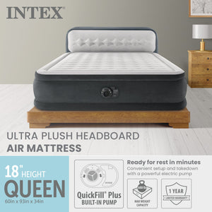 Intex Dura-Beam Deluxe Ultra Plush Headboard Queen Mattress with Built-In Pump